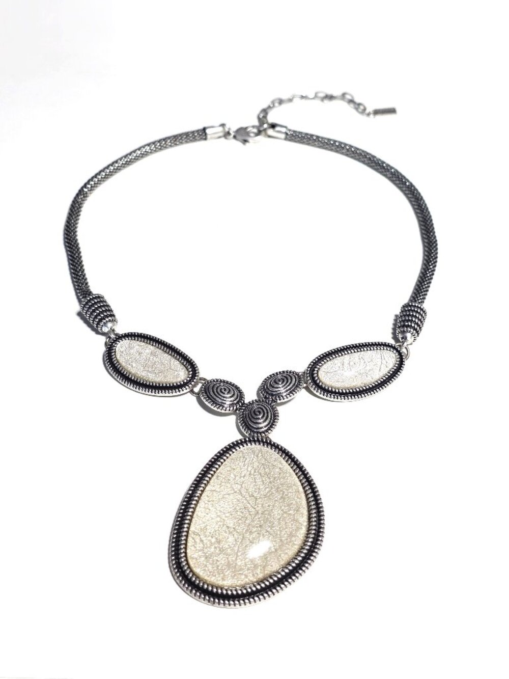 Spoutnik cream & black silver-tone statement necklace